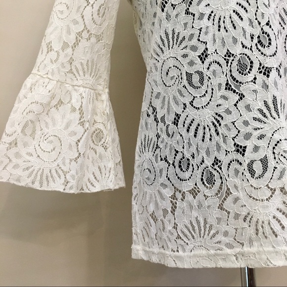 ICHI Ivory White Lace Bell Sleeve Blouse Women’s EUR 40/Medium - Picture 5 of 7
